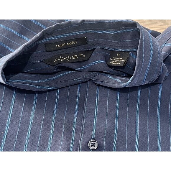 Axist Surf Soft Button Up Shirt Mens XL Navy Stripe Short Sleeve Casual  Modal - Picture 4 of 6